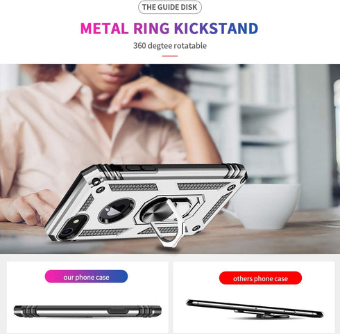 LeYi Compatible for 8/7/6s/6 Case (2 Pack), Silver, Cellular Phone Case with Tempered Glass Screen Protector & Kickstand Ring...