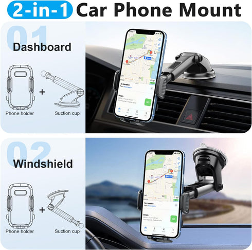 Phone Dash Mount for Car, Phone Holder for Car Windshield Dashboard Window, Gun Mount Hands Free Universal Automobile Cell Phone Holder Fit for iP...