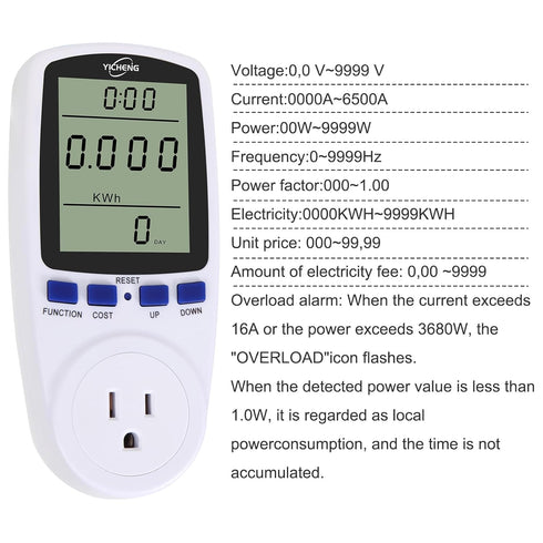 YICHENG Electrical Usage Monitor,Watt Meter,Power Meter,Wattage Meter,Energy Voltage amp Meter Tester with,Overload Protection,7 Modes Display(Whi...