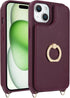 for iPhone 15 Case with Card Holder and Strap for Women,Crossbody Lanyard,Stand Ring Kickstand,Snap Clasp,Phone Wallet Cases 6.1 inch(Wine Red)......