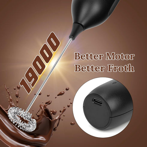 Milk Frother Handheld, Electric Foam Maker with Stainless Steel Whisk Rechargeable Frother Drink Mixer with USB-C Cable for Coffee, Lattes, Cappuc...
