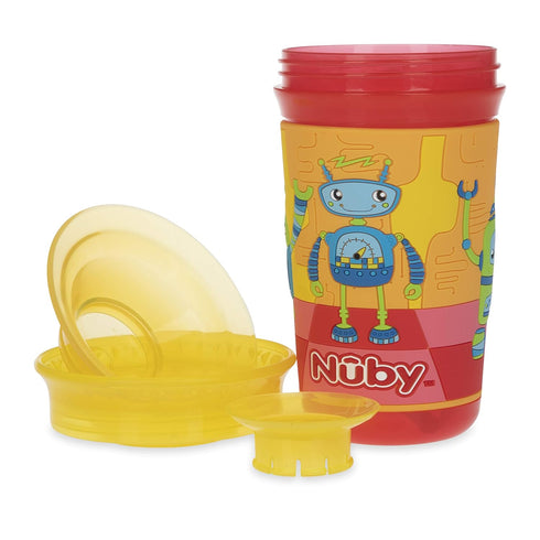 Nuby 360 Degree Easy Sip 3D Grip Wonder Cup with Printed Silicone Sleeve, 10 Oz, Robot...