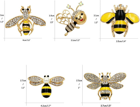 Set of 10 Fashion Enamel Crystal Rhinestones Bee Themed Brooch Pin Jewelry Lapel Pins for Clothes Collar Dress Scarf Bag Decoration...