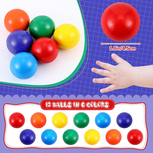 Bucherry 12 Pcs Montessori Wooden Balls 1.8 Inch Wooden Ball Toys Replacement Ball Educational Counting Toy Preschool Learning Material for Montes...