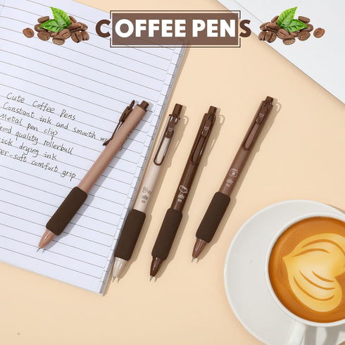 12 Pcs Retractable Quick Dry Ink Pens Comfortable Writing Coffee Pens 0.5 mm Fine Point Black Ink Cute Pens Mechanical Pen for Office School Gifts...