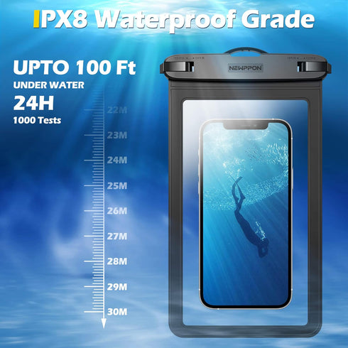 newppon Large Waterproof Phone Pouch : 2 Pack Underwater Clear Cellphone Holder - Universal Water Resistant Dry Bag Case with Neck Lanyard for iPh...