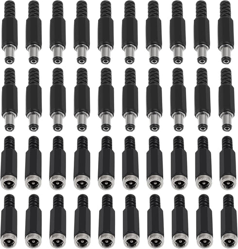 AITRIP 20 Pairs (40PCS) DC Socket 5.5mm x 2.1mm Female DC Barrel Jack Solder DC Connectors 5.5x2.1mm DC Power Plug Male Female Jack Socket Nut Pan...