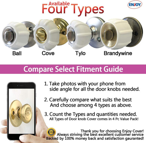 Enjoy Cover - Door Knob Cover Grips Non Slip Arthritis & Senior Living Aids Grippy Easy Open Decorative. Simple Functional Effective Solution- 4 P...
