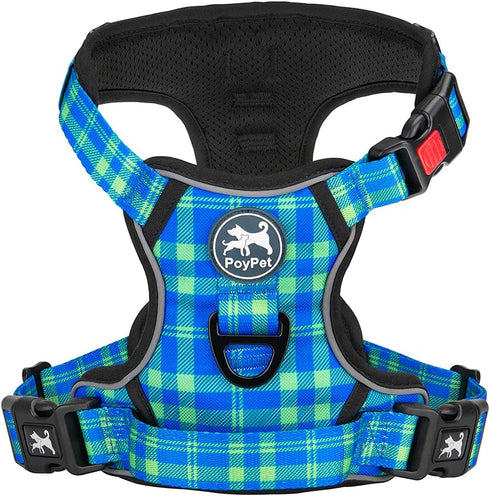 PoyPet No Pull Dog Harness, Reflective Adjustable No Choke Pet Vest with Front & Back 2 Leash Attachments, Soft Control Training Handle for Small ...