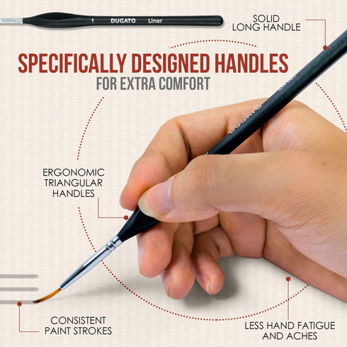 DUGATO Fine Detail Paint Brush Set (15pc) - Miniature Brushes with Ergonomic Triangular Handles & Travel Case for Acrylic, Watercolor, Oil, Models...