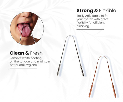 TONGUE CLEANER FOR ADULT .100% GENUINE 1 PC .COPPER + 1 PC STAINLESS STEEL TONGUE SCRAPER STOP BAD BREATHE.1 ACERO INOXIDABLE + 1 COBRE., brown...
