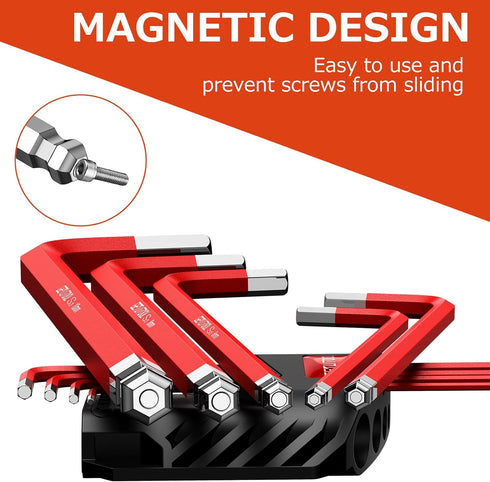GETLITOOL 9PCS Magnetic Allen Key Set, S2 Steel Metric Long Arm Allen Wrench Set with Storage Bracket, Ball End Hex Key with Size-Marked for Bicyc...