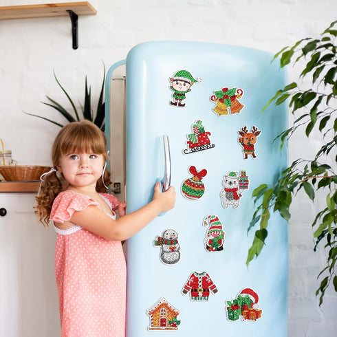 Whaline 20Pcs Christmas Diamond Drawing Refrigerator Magnets DIY Xmas Rhinestone Painting Full Drill Painting Magnetic Stickers Diamond Art Kits f...