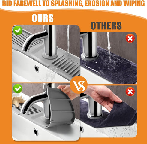 Kitchen Sink Splash Guard, 5°Slope 17.7in Faucet Mat Splash Catcher, Handle Drip Catcher Tray, Multipurpose for Kitchen Dish Drying Mats Sponge Ho...