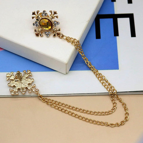 Elegant Cross With Hanging Chain Brooch Gold Silver Plated Oval Crystal Rhinestone Corsage Tassel Chain Suit Jacket Brooch Pin for Men Husband Gif...