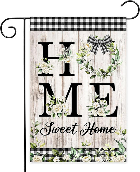 Avezano Home Sweet Home Yard Flag Greenery Floral Garden Flag Housewarming Home Decor Rustic Wooden Floor Theme Outdoor Decorations Garden Flags 1...