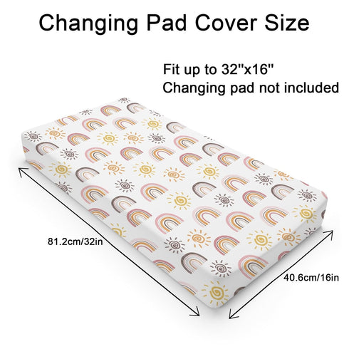 Boho Sunshine Rainbow Changing Pad Cover Colorful Rainbow Sun Baby Changing Table Pad Cover for Boys Girls Soft Breathable Stretch Fitted Change T...