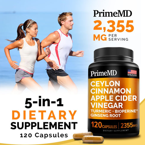 5-in-1 Ceylon Cinnamon Capsules 2355mg - Ceylon Cinnamon and Apple Cider Vinegar Capsules - Turmeric and Panax Ginseng Capsules - Cinnamon Supplem...