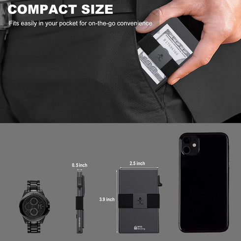 Slim Aluminum Card Holder Wallet for Men, Durable Expandable Backplate, RFID Blocking Minimalist Metal Pop Up Wallet, Holds 12+ Cards Plus Cash (B...