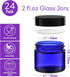 EkkoVla 24 Pack 2 oz Round Blue Glass Cosmetic Jars with Inner Liners and Black Lids, 60ml Small Travel Jars, Empty Refillable Containers for Samp...