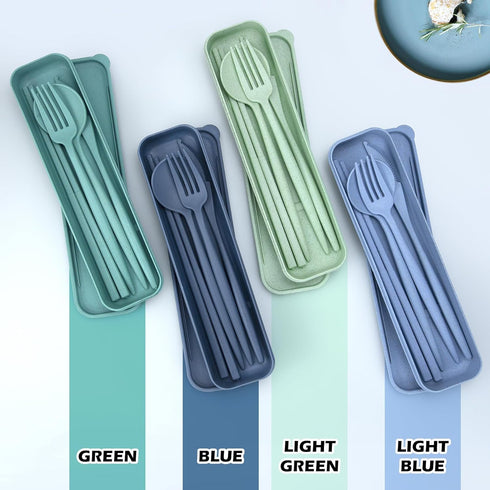 4 Sets Reusable Utensils Set with Case,Travel Utensils with Case,Reusable Utensils for Lunch Box accessories,Portable Chopsticks Knife Fork and Sp...