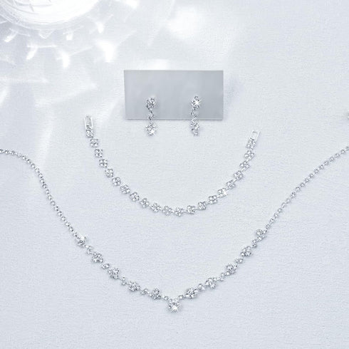 Wedding Jewelry Set for Women, Set of 3 Rhinestone Bridal Necklace Dangle Earrings Bracelet Set, White Silver Plated Bridal Jewelry Set, Wedding P...