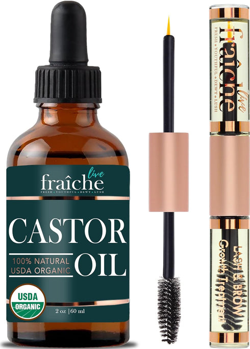 Castor Oil Organic (2oz) + FREE Filled Mascara Tube USDA Certified, 100% Pure, Cold Pressed, Hexane Free by Live Fraiche. Hair Growth Oil for Eyel...