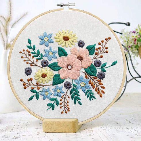 KISSBUTY Full Range of Embroidery Starter Kit with Pattern, Stamped Embroidery Kit Including Embroidery Cloth with Pattern, Bamboo Embroidery Hoop...
