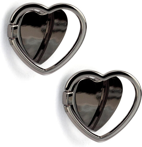 2 Packs Glossy Finish Love Heart Shaped Cell Phone Ring Holder Stand, 360 Degree Rotation Finger Ring Kickstand with Polished Metal Phone Grip (Bl...