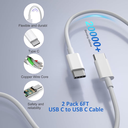 USB C Fast Charger for iPhone 15/15 Pro Max Fast Charging, 2 Pack 40W 4-Port USB C Charger Block Power Adapter with 6ft USB C Cable for iPhone 15 ...