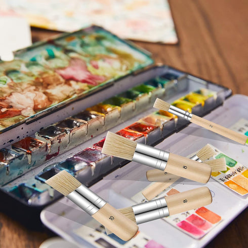 6 Pieces Wooden Bristle Stencil Brushes Set, Multi Size Bristle Painting Brushes Wooden Handle Stencil Brushes for Acrylic Oil Watercolor Painting...