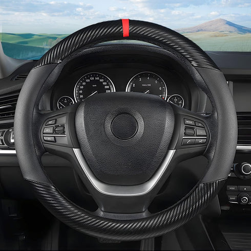 Car Steering Wheel Cover, 15 inch Anti-Slip Steering Wheel Protector, Carbon Fiber & Microfiber PU Leather Steering Wheel Cover for Women and Men,...