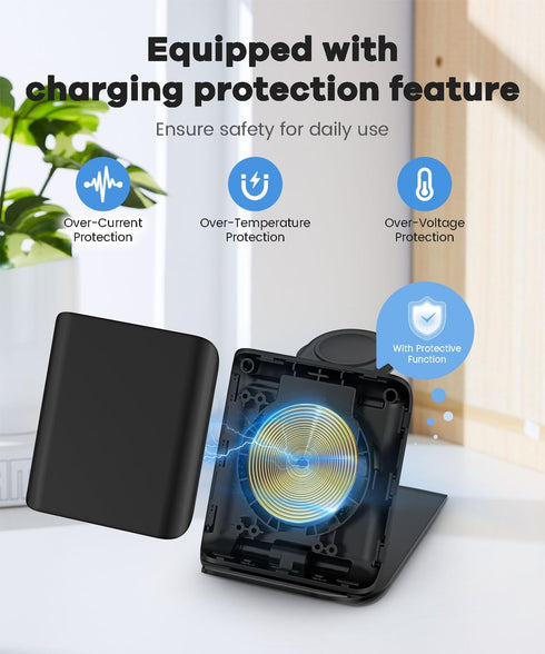 Fast Wireless Charger for Samsung - 2 in 1 Foldable Travel Charging Station, Compatible with Samsung Galaxy Z Flip 6/5/4 Series and Motorola Razr+...
