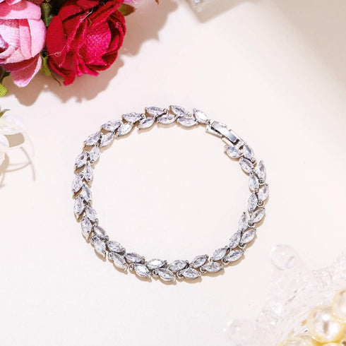 EVER FAITH Glamorous Cubic Zircon Wedding 2 Layers Small Leaf Roman Tennis Bracelet for Brides...