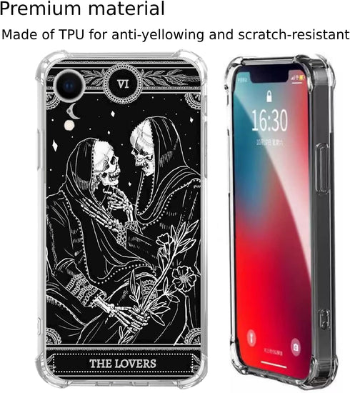 The Lovers Tarot Card Skull Black Case Compatible with iPhone XR, Trippy Psychedelic Aesthetic Tarot Card Cool Skeleton Case for iPhone XR,Trendy ...