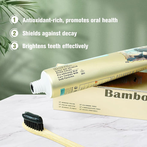 Natural Bamboo Charcoal Whitening Toothpaste - Pack of 3, Gentle Stain Removal,Fresh Breath,Vegetarian-Friendly, 2.47 Oz Tubes...