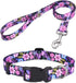 Dog Collar and Leash Set with Bohemia Floral Tribal Geometric Patterns - Soft Ethnic Style Collar Adjustable for Small Medium Large Dogs(Pink Flor...