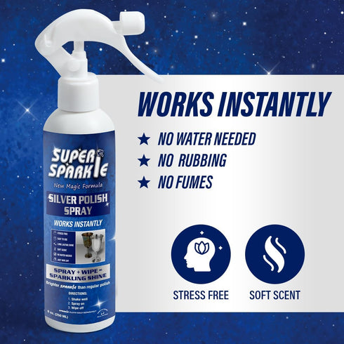 Silver Polish Cleaner Spray 8 Ounce with Cloth Pack Set - Gently Cleans and Removes Tarnish 16x16 inch Silver Cleaning Cloth for Sterling Silver, ...