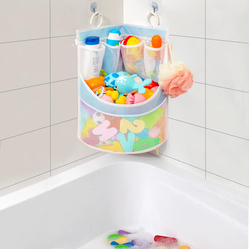 PVC Material Bathtub Toy Holder Prevent Long Spots Bath Toy Storage Bath Toys for Kids Ages 4-8 17“x13”Mesh Bath Toy Holder let Baby Bath Toys Qui...