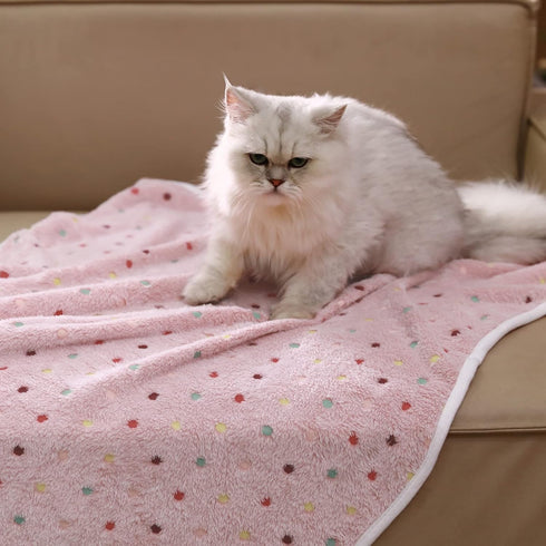 1 Pack 3 Blankets Super Soft Cute Dot Pattern Pet Blanket Flannel Throw for Dog Puppy Cat Beige/Brown/Pink Medium...