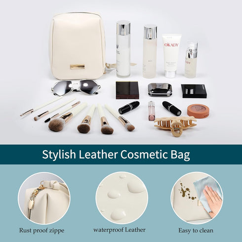 Makeup Organizer Bag for Women, Small Cosmetic Bag Makeup Bag for Purse, Travel Leather Make Up Bag, Cosmetic Organizer pouch, Aesthetic Makeup Ba...