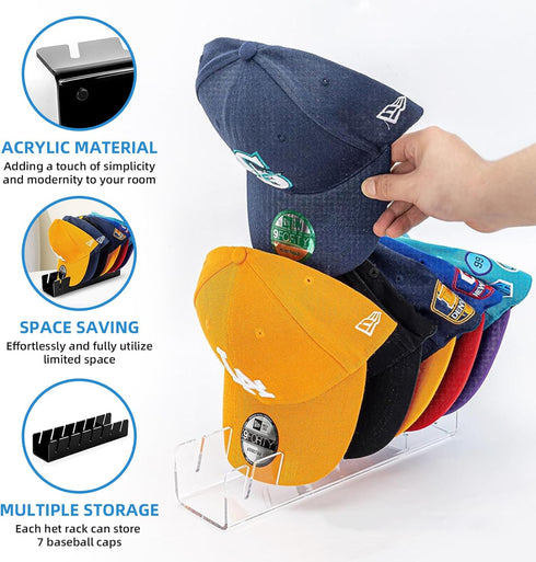 2Pcs Hat Stand for Baseball Caps,No Install Acrylic Hat Organizer, Hat Rack for 14 Caps, hat organizer for baseball caps,Display and Organizer for...
