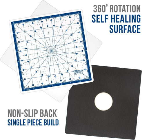 U.S. Art Supply 8" x 8" Rotary WHITE/BLUE High Contrast Professional Self Healing 7-Layer Durable Non-Slip Cutting Mat Great for Scrapbooking, Qui...