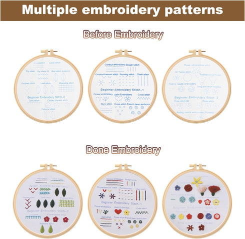 PATIKIL Embroidery Kit for Beginners, 3 Sets Cross Stitch Kits for Beginners Embroidery Kits Hand Stamped Pattern Learn to 30 Stitches with Instru...
