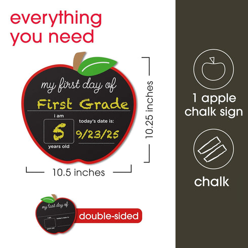 Pearhead First and Last Day of School Chalkboard, Reusable Apple-Shaped Double-Sided Fill-In Board with Yellow Chalk, Perfect Photo Prop for Schoo...