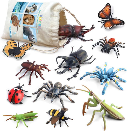 Volnau Bug Toys Figurines 12PCS Insect Animal Figures for Kids Toddlers Decorations Educational Bee Beetle Mantis Spider Ladybug Butterfly Plastic...