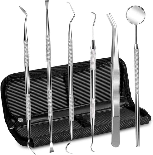Dental Hygiene Tool Set Stainless Steel Dental Pick and Tweezers, Gum Floss, Tooth Scraper Plaque Tartar Remover for Personal Oral Care & Pet Use ...