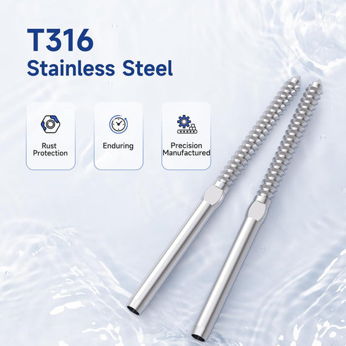 LuckIn Cable Railing Hardware, 20 Pack Right & Left Swage Lag Screws Cable Railing Kit for 1/8" Stainless Steel Cable, T316 Cable Railing System f...