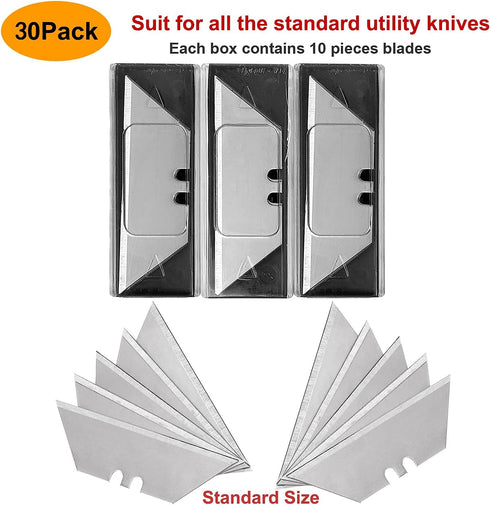 30 Pack Utility Knife Blades, SK5 Steel Heavy Duty Box Cutter Replacement Blades with Plastic Case, Standard Size Razor Blades for Most Standard U...