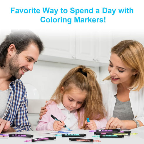 Outline Markers Self-outline Metallic Markers, 12 Colors Double Line Outline Markers, Super Squiggles Shimmer Outline Glitter Pen Set for Christma...